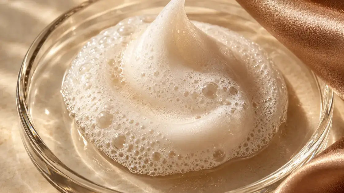 Schaum des SILK Keratin Shampoos in einer Glasschale